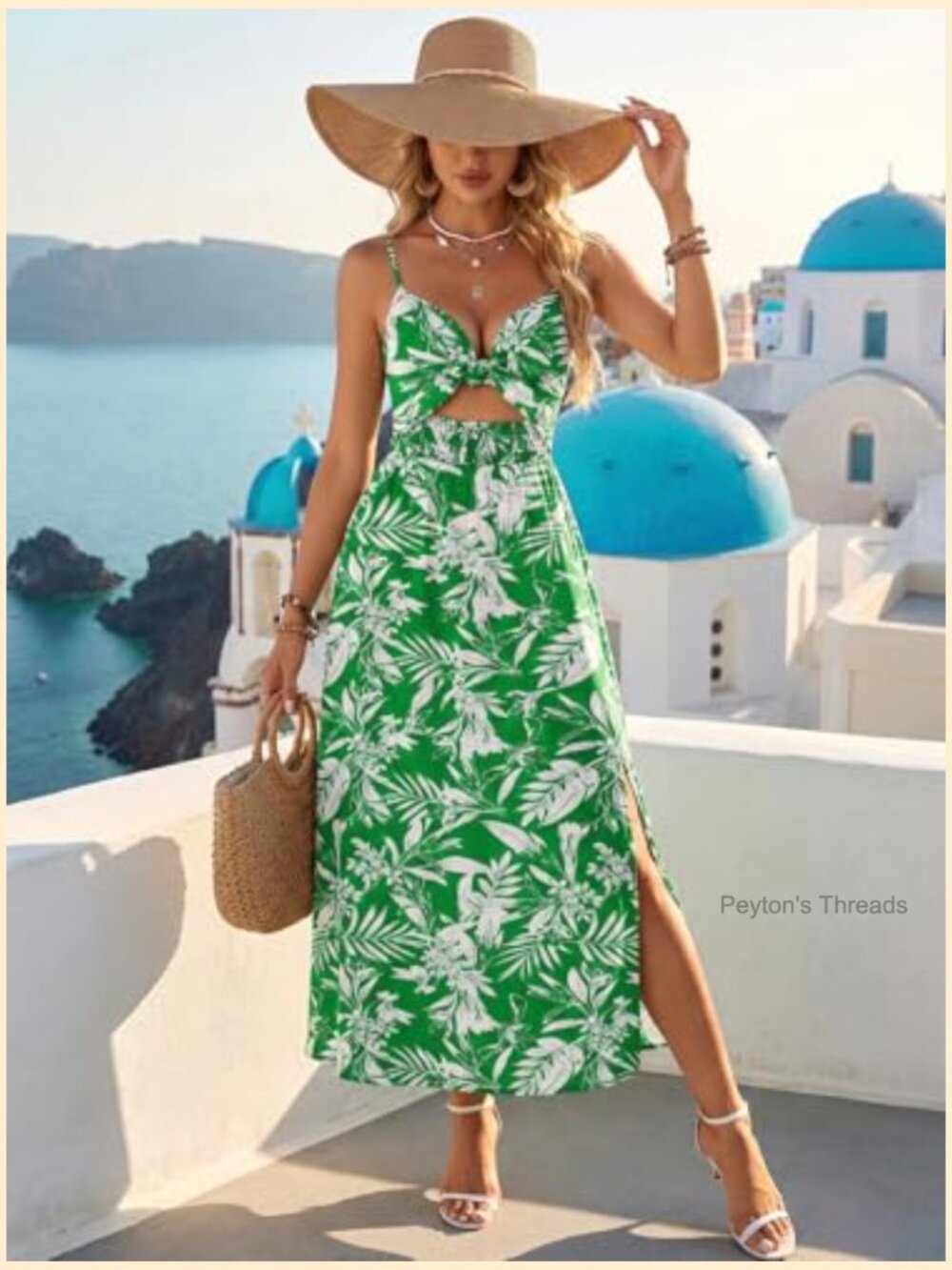 Sleeveless V Neck Tie Front Cut Out Floral Maxi Sundress Spaghetti Strap Slit - Picture 2 of 6